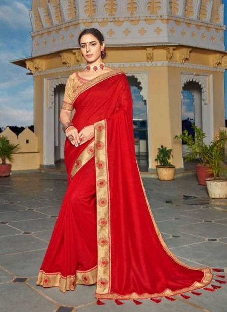 Red Colour Aastha Kavira New Latest Ethnic Wear Heavy Vichitra Exclusive Saree Collection 2708